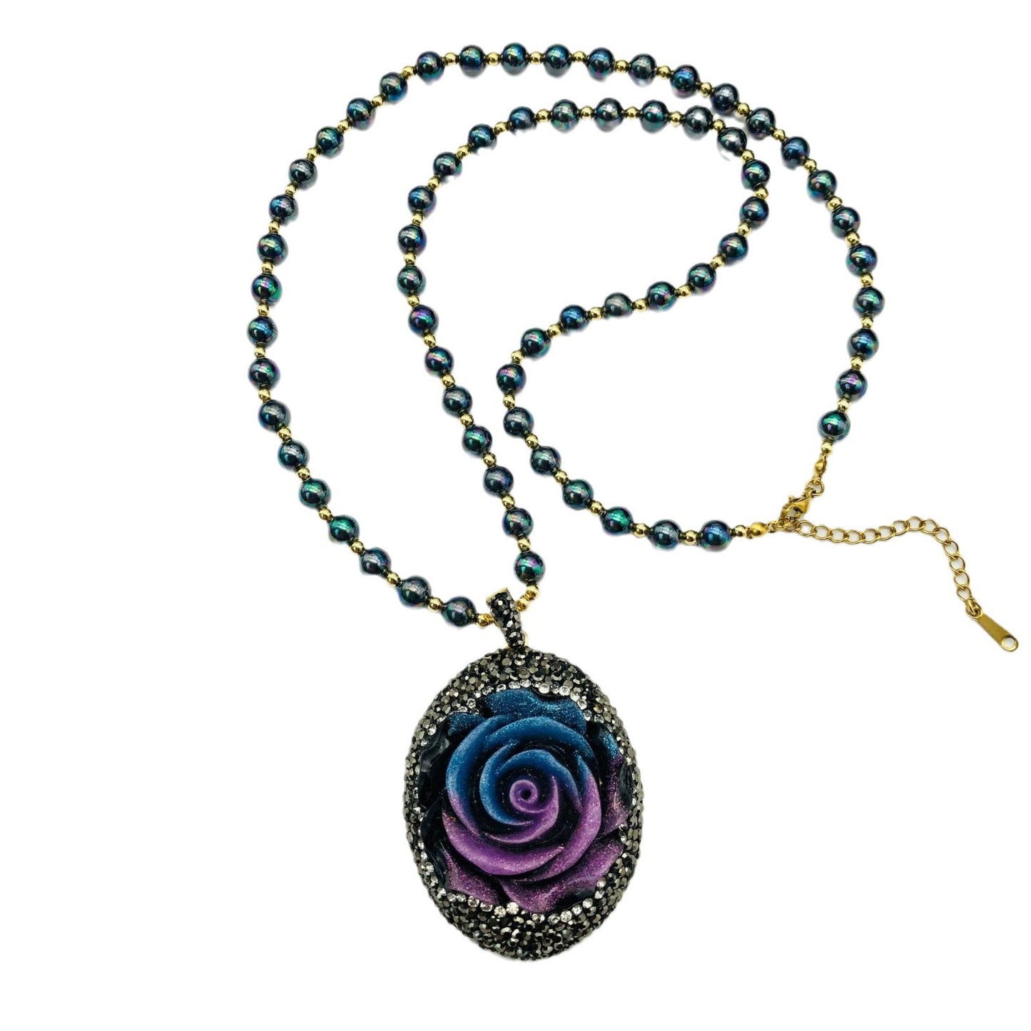 Dark night rose pendant pearl necklace