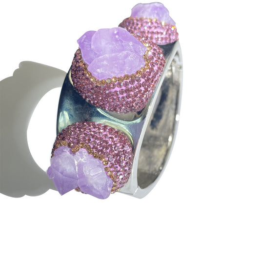 Raw purple ore wide edged alloy bracelet