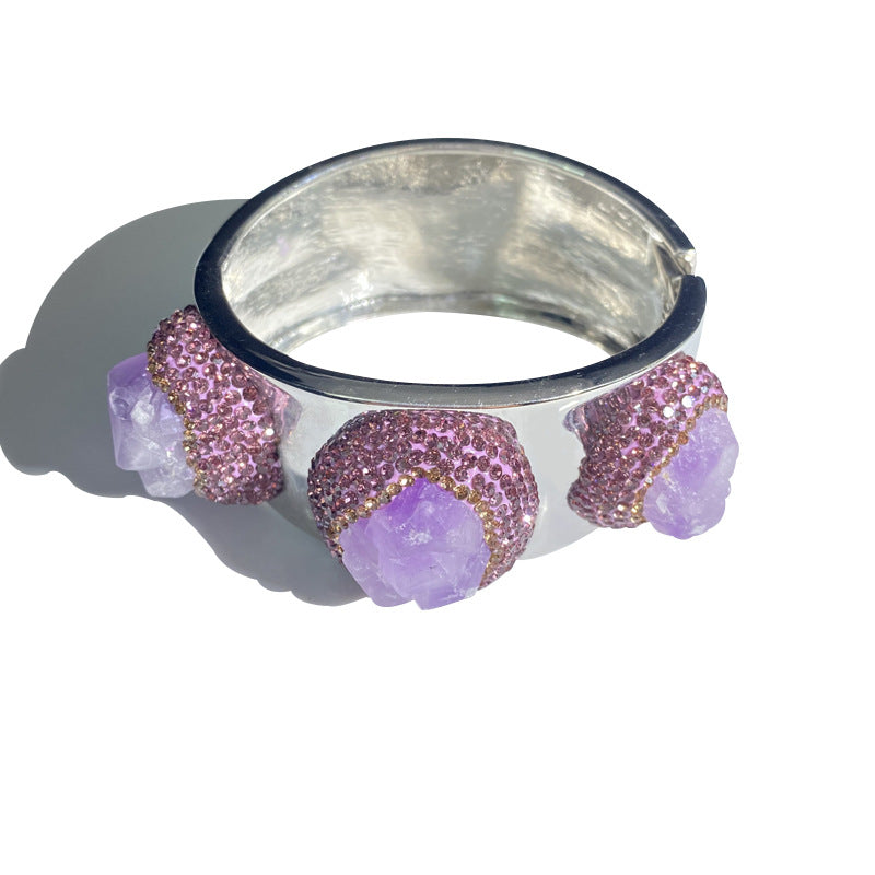 Raw purple ore wide edged alloy bracelet