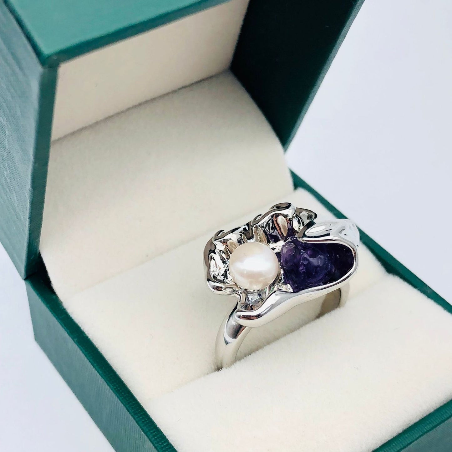 Freshwater pearl amethyst ring