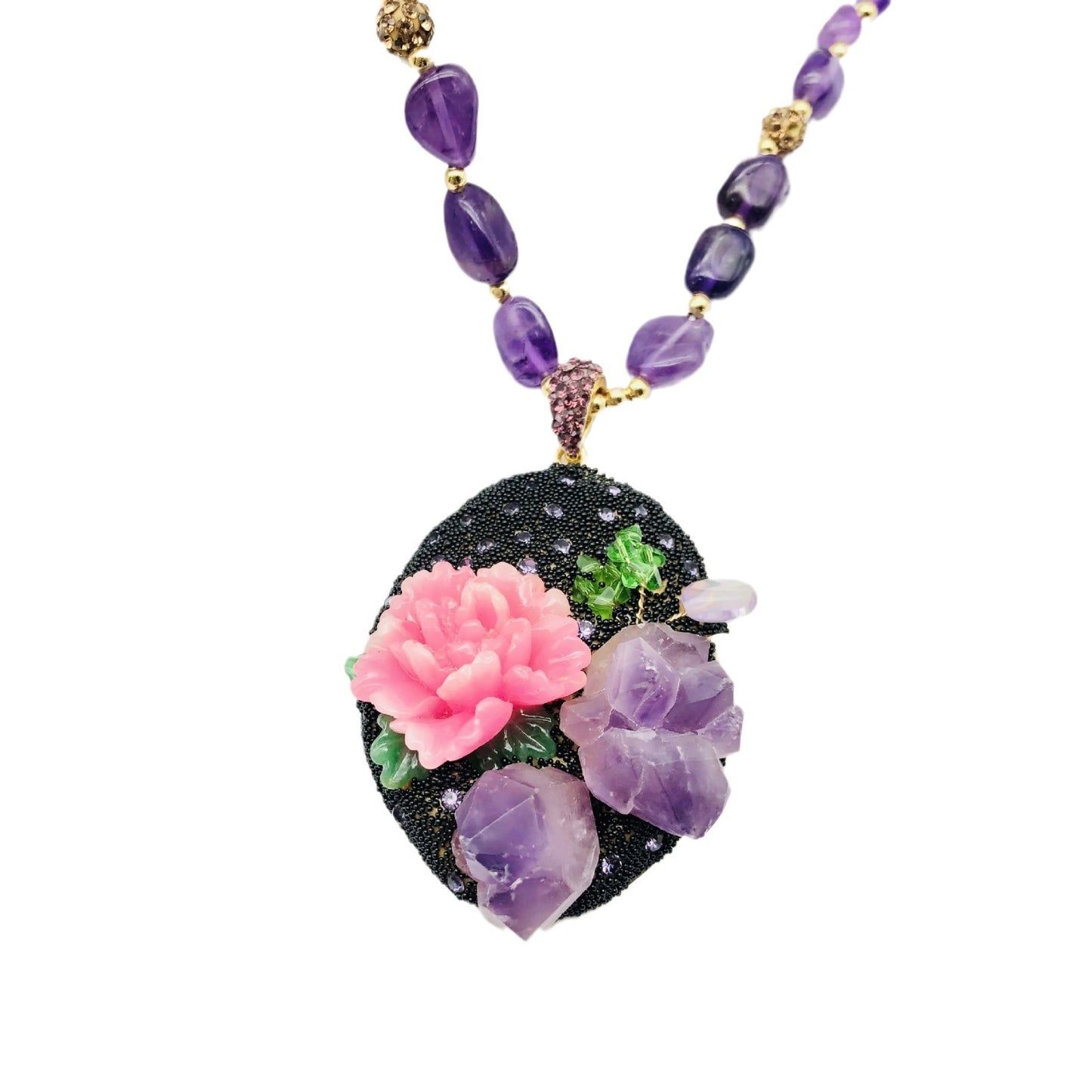 Peony amethyst pendant necklace