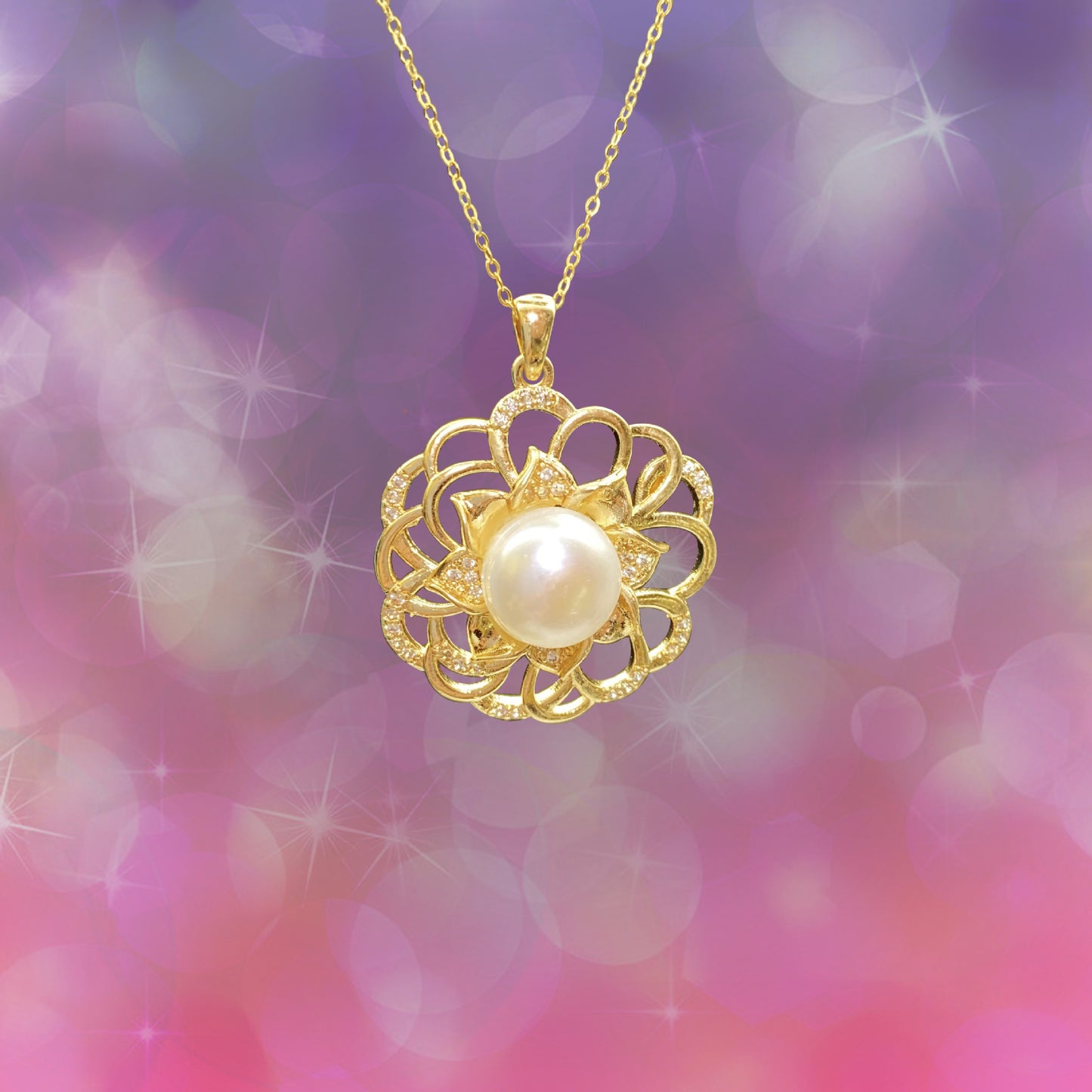 Silver-plated 18k gold pearl necklace