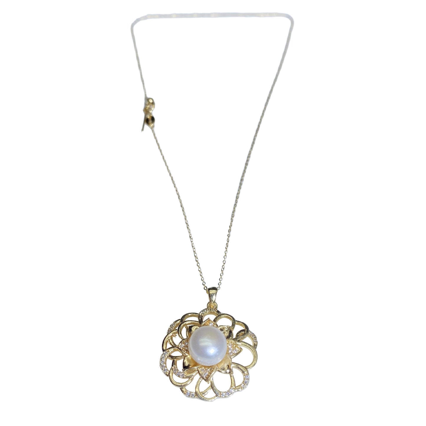 Silver-plated 18k gold pearl necklace