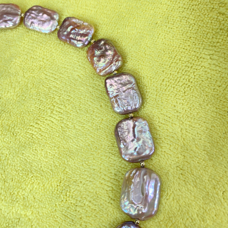 Square purple baroque pearl necklace