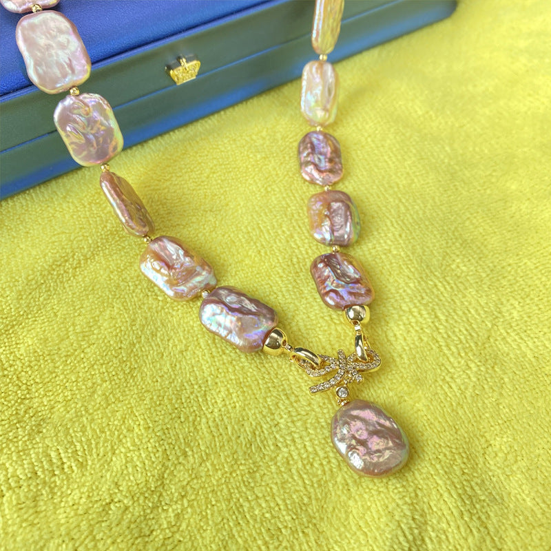 Square purple baroque pearl necklace