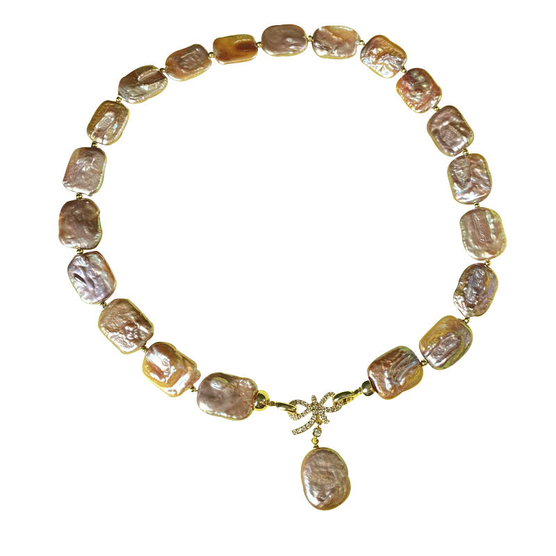 Square purple baroque pearl necklace