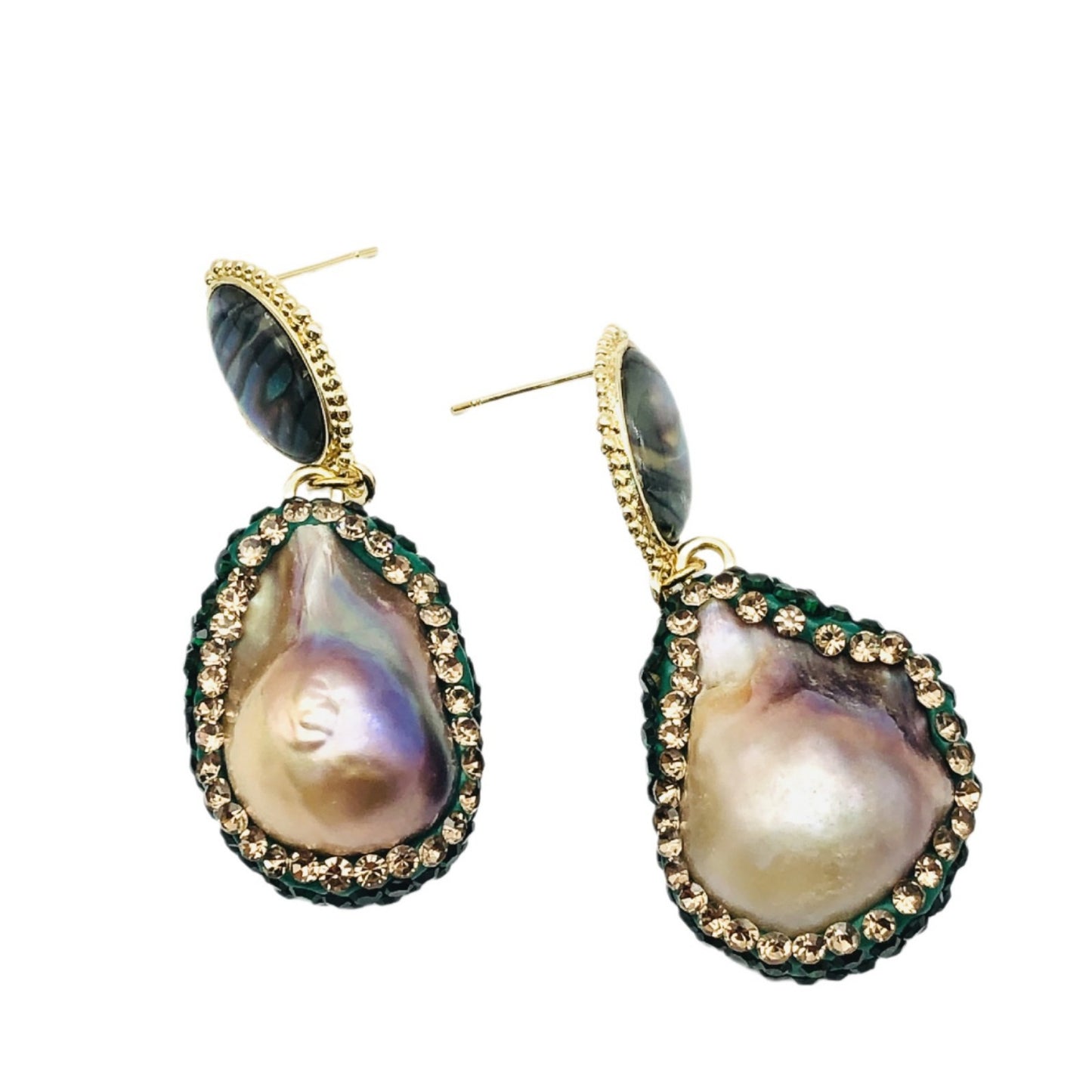 Court style inlaid green Czech diamond earrings