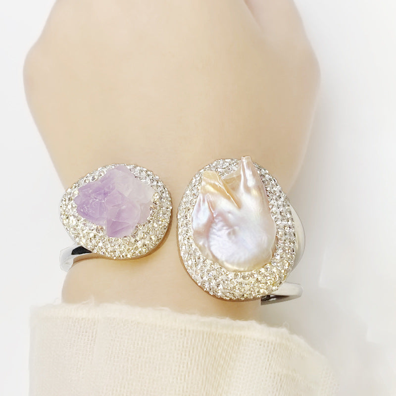 Natural pearl and purple ore bracelet