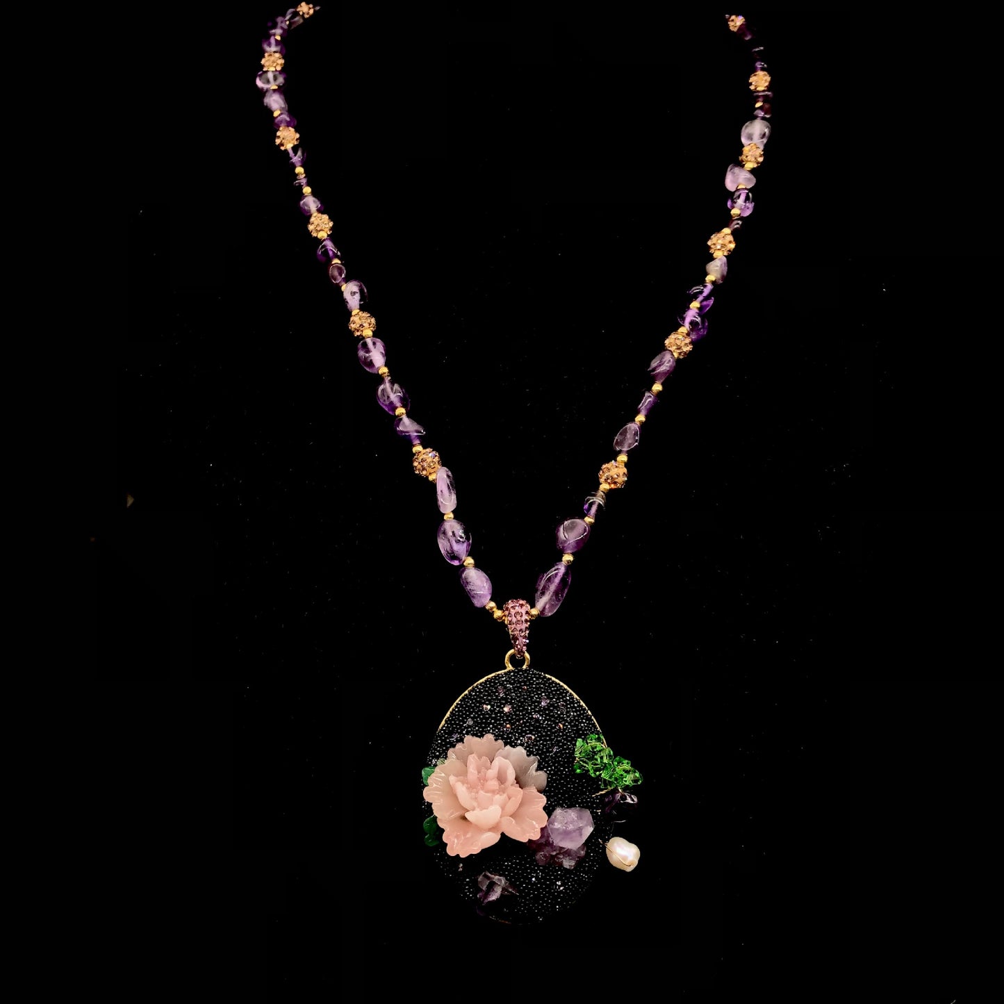 Peony amethyst pendant necklace