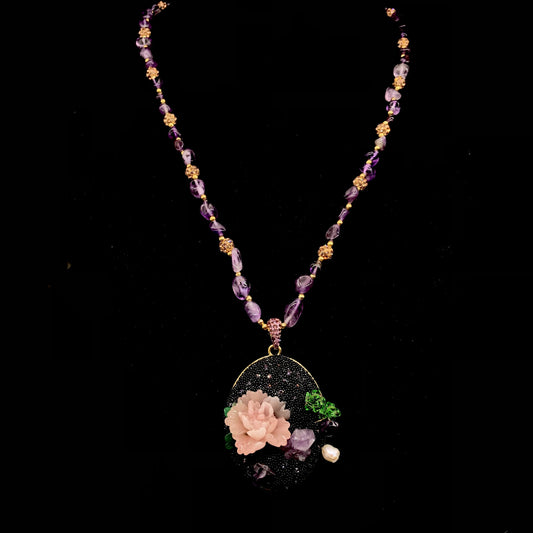 Peony amethyst pendant necklace