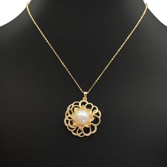 Silver-plated 18k gold pearl necklace