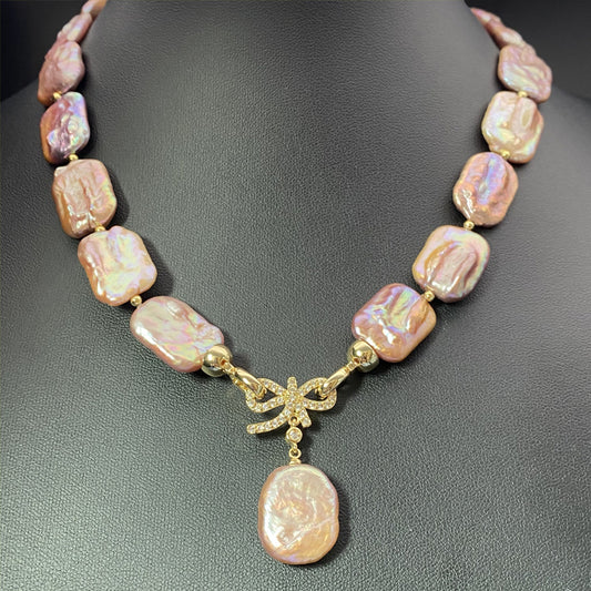 Square purple baroque pearl necklace