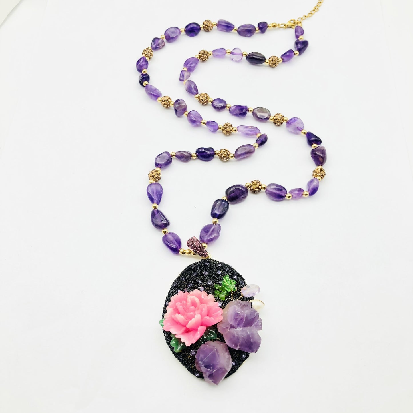 Peony amethyst pendant necklace