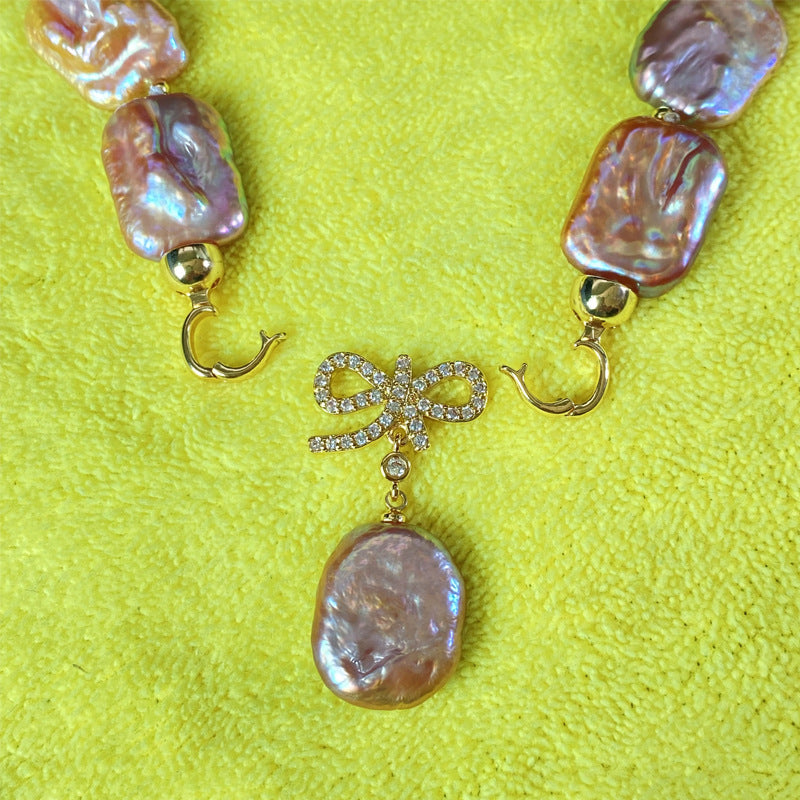 Square purple baroque pearl necklace