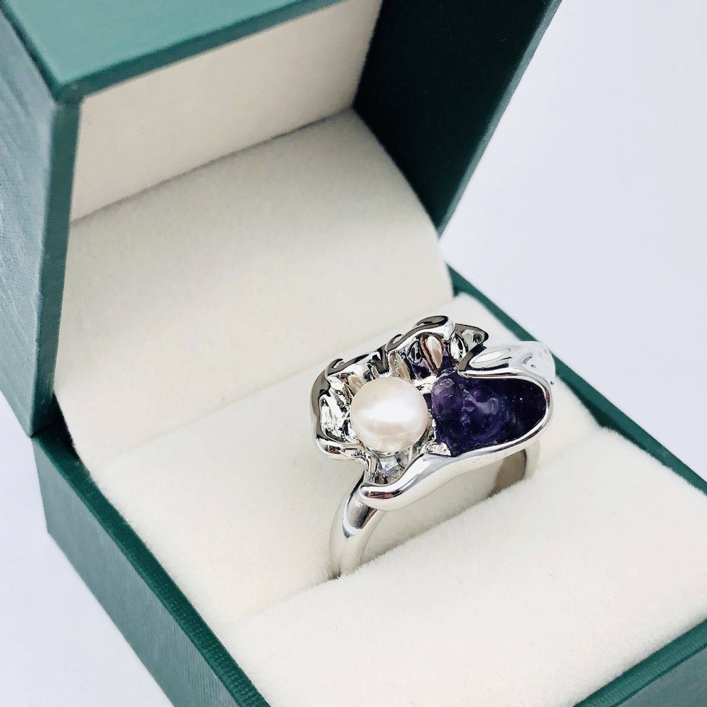 Freshwater pearl amethyst ring