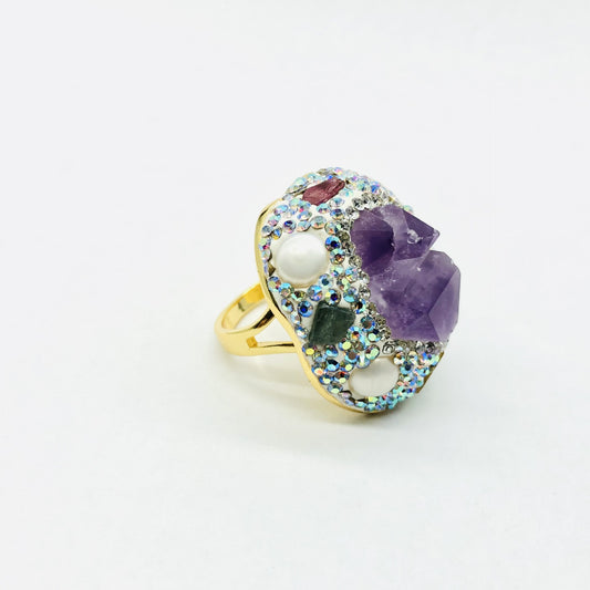Amethyst ring diamond opening ring