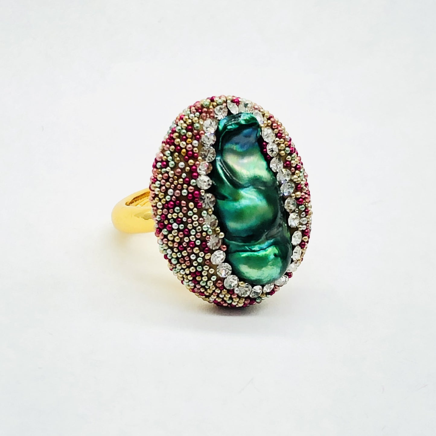 Colourful beads pearl ring