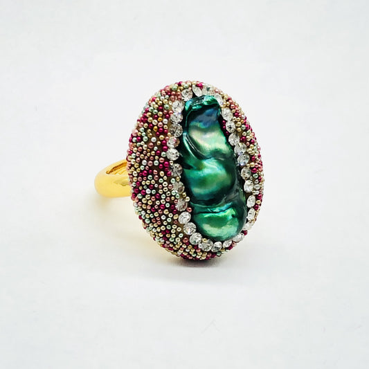 Colourful beads pearl ring