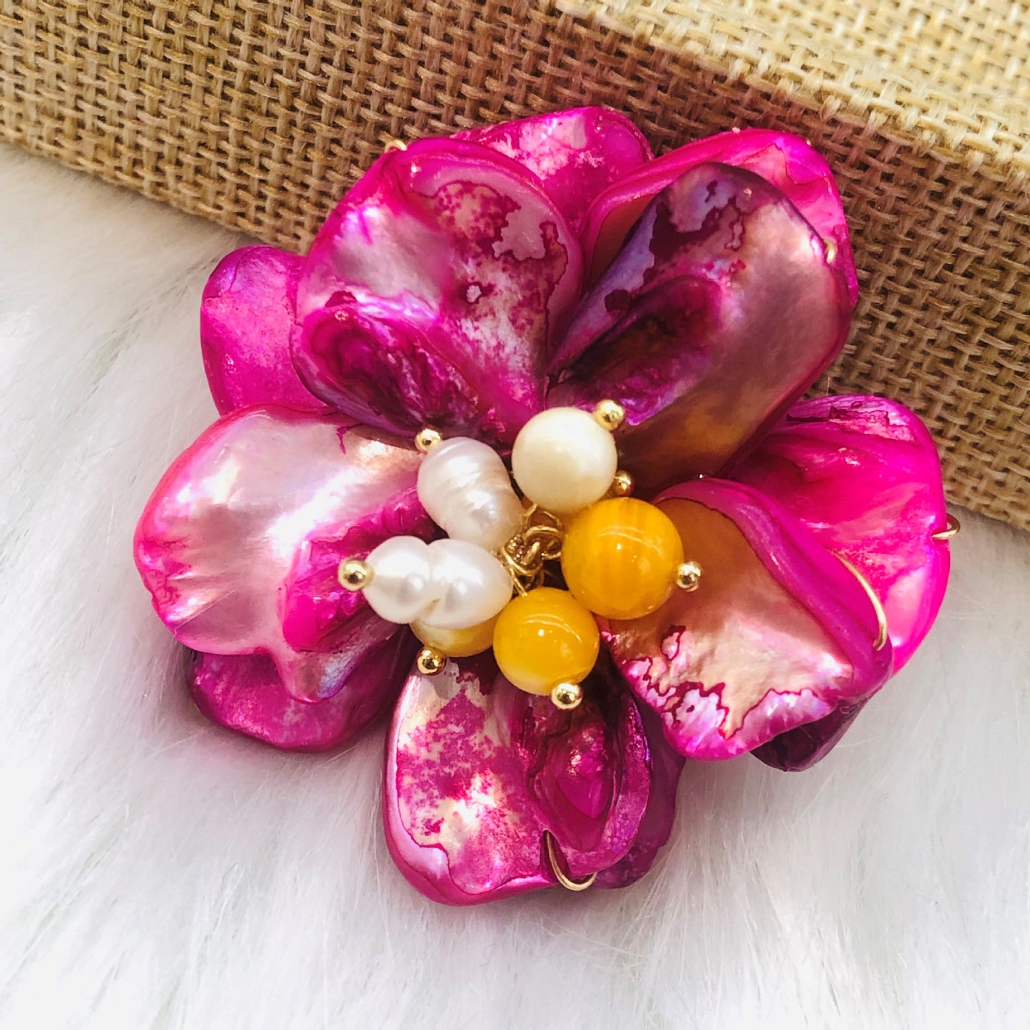 Flower shell brooch