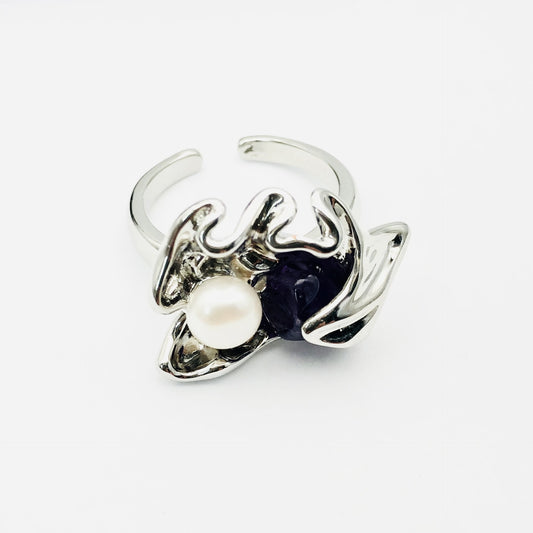 Freshwater pearl amethyst ring